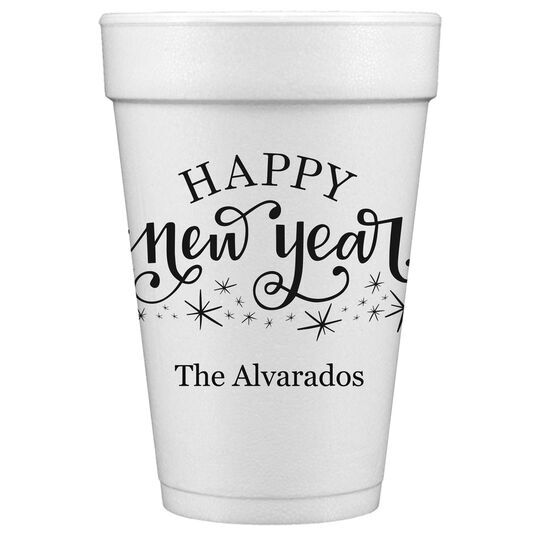 Hand Lettered Sparkle Happy New Year Styrofoam Cups